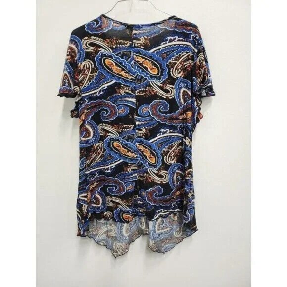 DRESSBARN Women Paisley Tunic Top 2X Blue Embroidered Asymmetric Short Sleeve - Picture 5 of 6